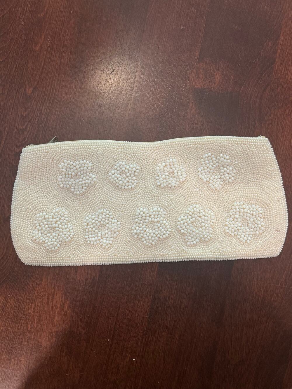 Vintage Hand Beaded Floral Clutch white ivory wedding bridal